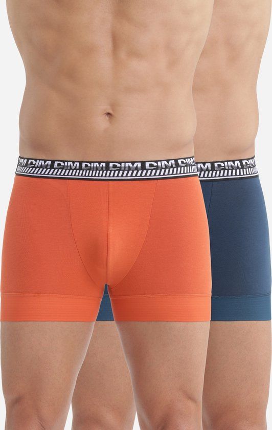 DIM 3D Flex Stay&Fit Men's Boxer Shorts - 2 Pack - Cotton - Blue/Orange - Size M