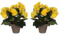 Mica Decorations Kunstplant - 2x - Begonia - Geel - In pot - 25 cm