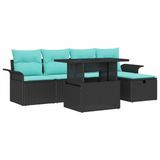 vidaXL Tuinbank Set 6 st Zwart poly rattan