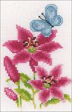 Vervaco PN-0157101 bloemen & vlinders 3-delige set miniaturen borduurpakket tellpatroon, katoen, meerkleurig, ca. 8 x 12 cm.