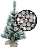 Merkloos / Sans marque Billiet - Vanlaere Besneeuwde mini kerstboom 35 cm met kerstballen zilver