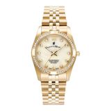 Jacques du Manoir JWL02003 Dames Horloge Staal Goudkleurig 34mm Licht Geel Mother of Pearl Wijzerplaat Zirkonia