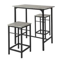SoBuy Bartafel met 2 krukken/stoelen - Tuinset - Eettafel 3 delige set - voor keuken, eetkamer, bistro - Grijs, OGT10-HG