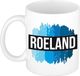 Bellatio Decorations Roeland naam cadeau koffie mok - beker - met blauw verfstrepen - Cadeau collega - vaderdag - verjaardag - meester - coach - 300 ml - wit