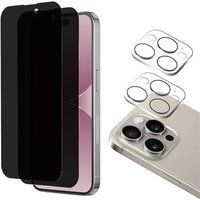 Phonillico® Anti-Spy gehard glas voor iPhone 15 PRO MAX en camerabescherming [Pack 2]