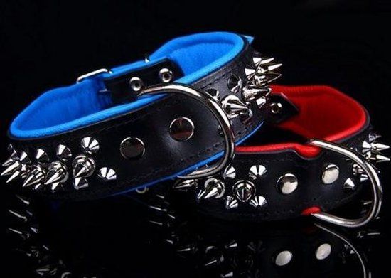 Dog's Companion Leather Collar with Spikes - 45cm Length Adjustable 32-41cm x 40mm - Black/Red