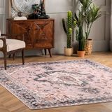 nuLOOM Sasha Machine Wasbaar Medaillon Accent Tapijt, 2' x 3', Roze
