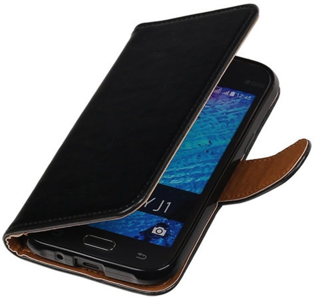 Best Cases Zwart Pull-Up PU Hoesje Samsung Galaxy J1 2015 Booktype Wallet Cover