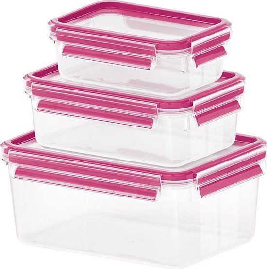 Emsa CLIP & CLOSE vershouddoos - set van 3 - 0.55/1/2.3 L - framboos