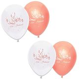 Witbaard Haza-Witbaard 24x stuks Ramadan Mubarak thema ballonnen wit/roze 30 cm