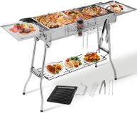 StarTech XXL houtskoolgrill - inklapbare campinggrill - roestvrij staal - 122x30x75 cm - met antiaanbakpan - verstelbare ventilatieopeningen - zilver