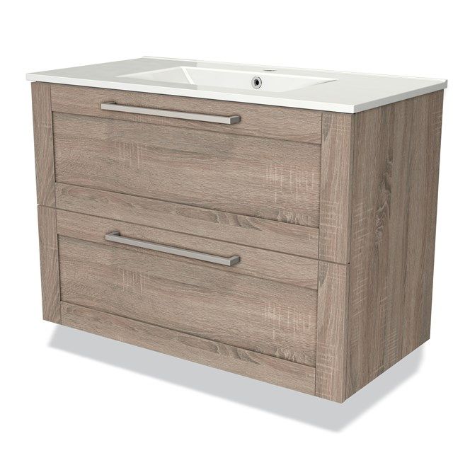 Maxaro Badkamermeubel 90cm Modulo Eiken 2 Lades Lamel Wastafel Keramiek
