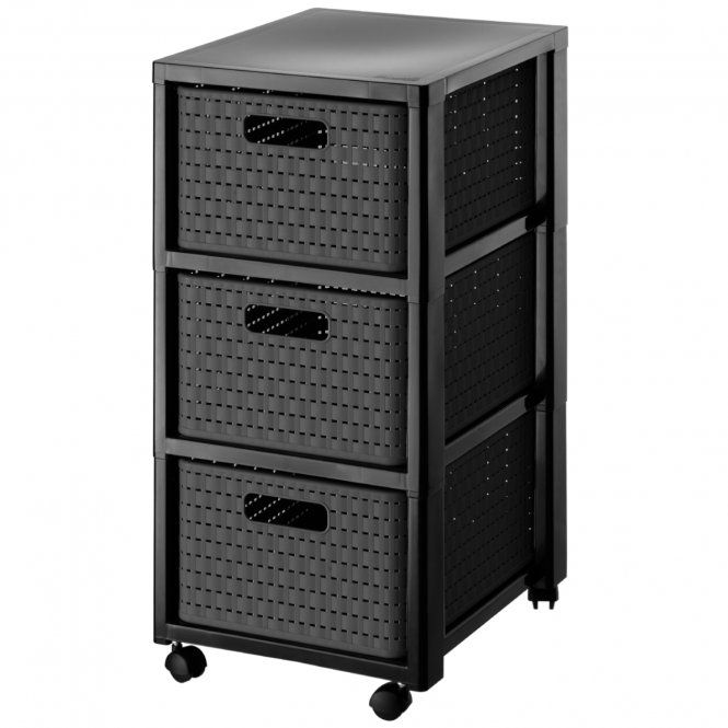 Rotho Country Ladesysteem - 3 Laden - Zwart - Polypropyleen - Met Wielen