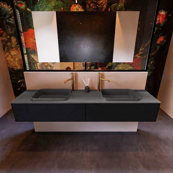 Mondiaz ERIN 200cm badmeubelset onderkast Urban met 2 lades Wastafel RIDGE dubbel 2 kraangaten Dark grey ERIN11564