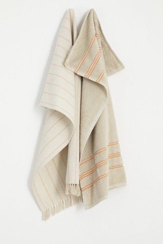 Sissy-Boy Beige gestreepte handdoek en theedoek terry (set van 2)