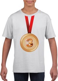 Bellatio Decorations Bronzen medaille kampioen shirt wit jongens en meisjes - Winnaar shirt Nr 3 kinderen 110/116