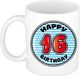 Bellatio Decorations Verjaardag cadeau mok - 16 jaar - blauw - gestreept - 300 ml - keramiek