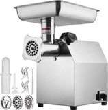 Elektrische vleesmolen Inox vleesmachine 3,76 kg/minuut gehakt, 650 W multi foodprocessor worstvuller incl. 2 snijplaten, 1 worstkoker, 2 messen voor rundvlees, kip, kalkoen etc.