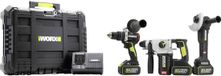 Worx Professional WU928 Perceuse-visseuse sans fil, Meuleuse d'angle sans fil, Perceuse à percussion sans fil 20 V 5 Ah Li-ion Incl. 2 batteries