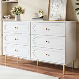 STILVORA Dressoir - 6 Laden Met Ovale Fronten - Opbergkast Voor Woonkamer En Slaapkamer - MDF En Spaanplaat - 120x40x75 Cm - Wit