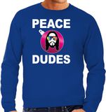 Bellatio Decorations Shoppartners Bv Hippie Jezus Kerstbal Sweater / Kerst Trui Peace Dudes Blauw voor Heren - Kerstkleding / Christmas Outfit M