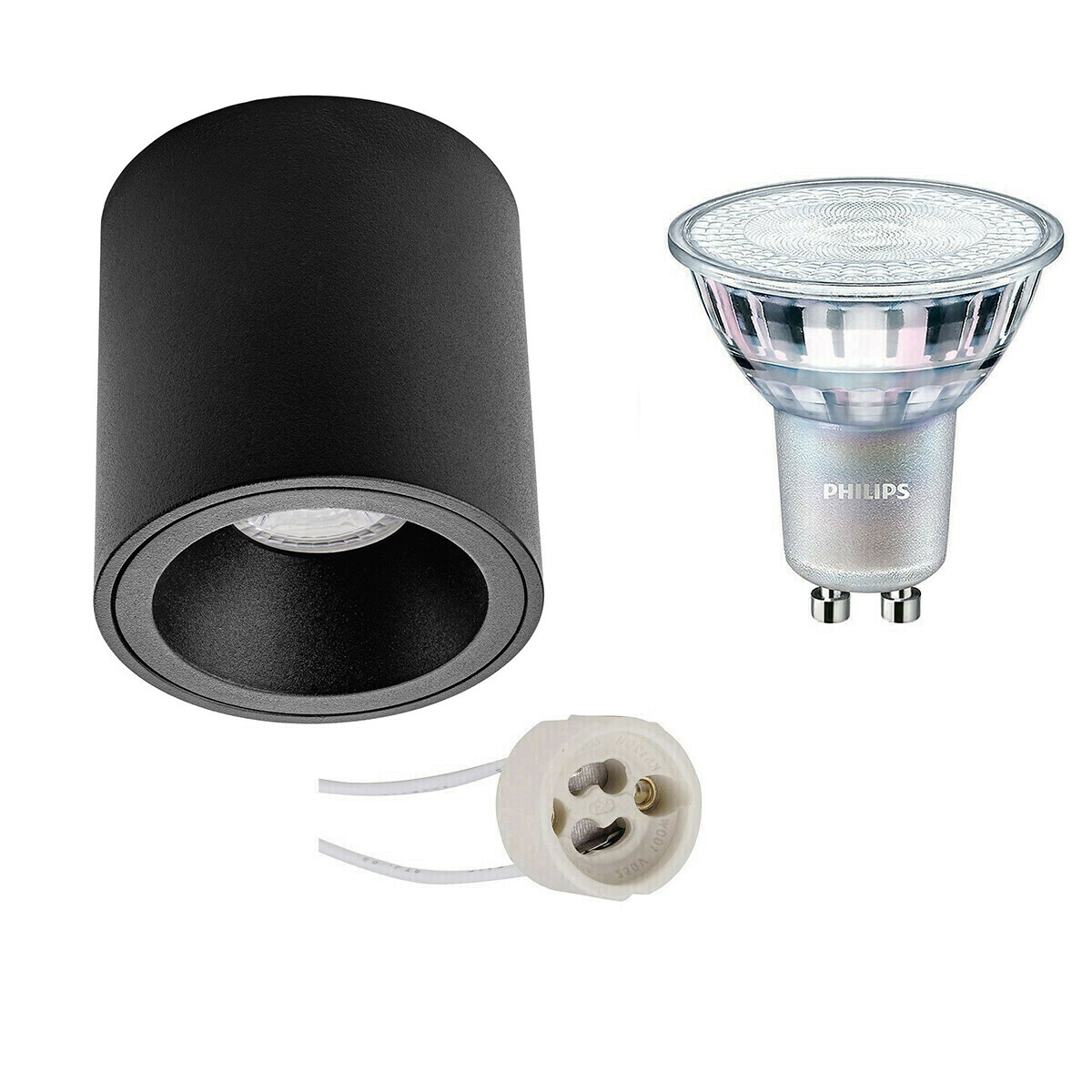 BES LED Opbouwspot Set - Pragmi Cliron Pro - GU10 Fitting - Opbouw Rond - Mat Zwart - Verdiept - Ø90mm - Philips - MASTER 927 36D VLE - 4.9W - Warm Wit 2200K-2700K - DimTone Dimbaar