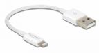 Delock 83001 câble de chargement USB USB 2.0 fiche USB-A, fiche Apple Lightning 0,15 m blanc