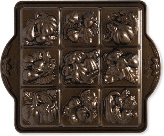 Nordic Ware Seasonal Squares Pan - Fall Harvest Bronze - Cake Pan - Aluminum - 29.20 x 24.10 x 6.10 cm