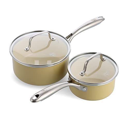 Greenlife Artizan Pannenset met Keramische Antiaanbaklaag en deksel - 4 Delig, Geel