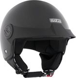 Sparco Riders SP602 Motorhelm, Halve Jet-helm, scooterhelm, ECE 22.06, vintage halve jethelm met zonneklep en micrometrische ontspanner, metallic, zwart, XL