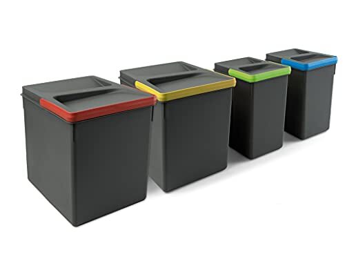 Emuca - Recyclingcontainers voor keukenlade, hoogte 266 mm, 2x15L,2x7L, Actraciet grijs