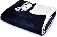 Navaris XXL elektrisch poncho deken - Met 3 warmtestanden, timer en automatische uitschakeling - Wasbaar warmtedeken van 130 x 180 cm - Blauw/wit
