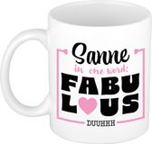 Bellatio Decorations Naam mok Sanne - wit - Fabulous - keramiek - 300 ml