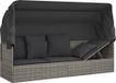 Lit lounge avec auvent et coussins poly rotin gris