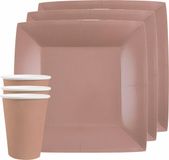 Santex Feest/Verjaardag Servies Set - 20x Bordjes en Bekertjes - Rose Goud - Karton