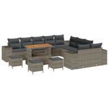 vidaXL Tuinbank Set 14-delig Grijs Polyrotan