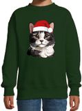 Bellatio Decorations Kinder Kersttrui / Sweater Katten - Groen - 122/128