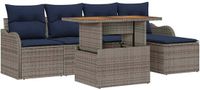 vidaXL Tuinbank - Set - 6 - st - Grijs - en - Marineblauw - poly - rattan