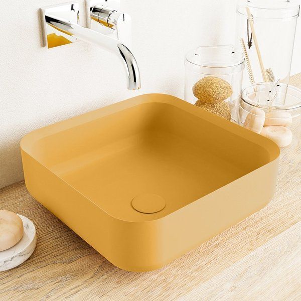 Mondiaz Binx waskom 36x36x13cm vierkant opbouw Solid Surface Ocher