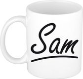 Bellatio Decorations Sam Naam koffiemok - beker - met sierlijke letters - wit