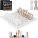 Jeu d'échecs en marbre, 30 cm, blanc et travertin, comprenant 32 pièces et 2 reines
