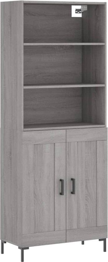 vidaXL Hoge kast 69,5x34x180 cm bewerkt hout grijs sonoma eikenkleurig