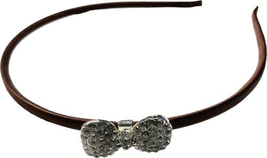 Haarband - Diadeem - Strass - Strik - Bruin