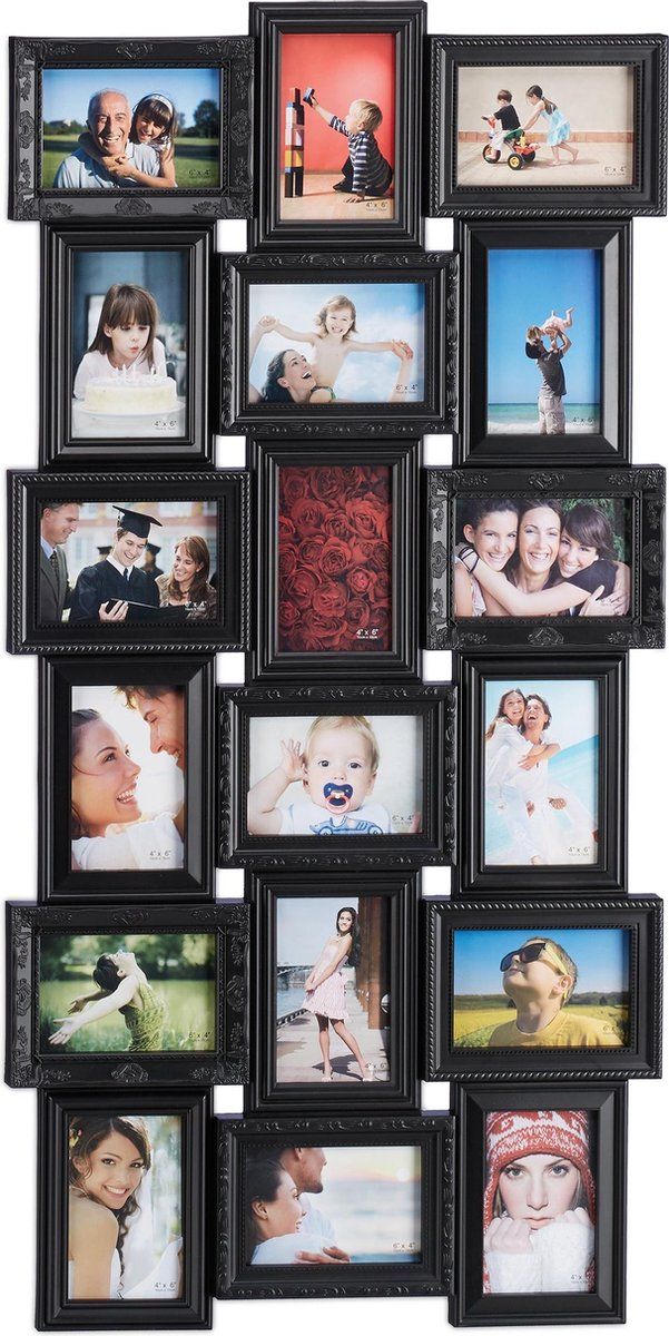 Relaxdays Collage Fotolijst - 10 x 15 cm - Antiek - 18 Foto's - Zwart