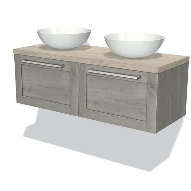 Maxaro Badkamermeubel Modulo Plato Grijs Eiken 120cm 2 Lades