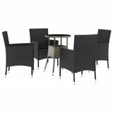 vidaXL 5-delige Bistroset met kussens, poly rattan, zwart