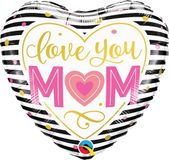 Qualatex Folieballon Love You MOM Gestreept 46 cm