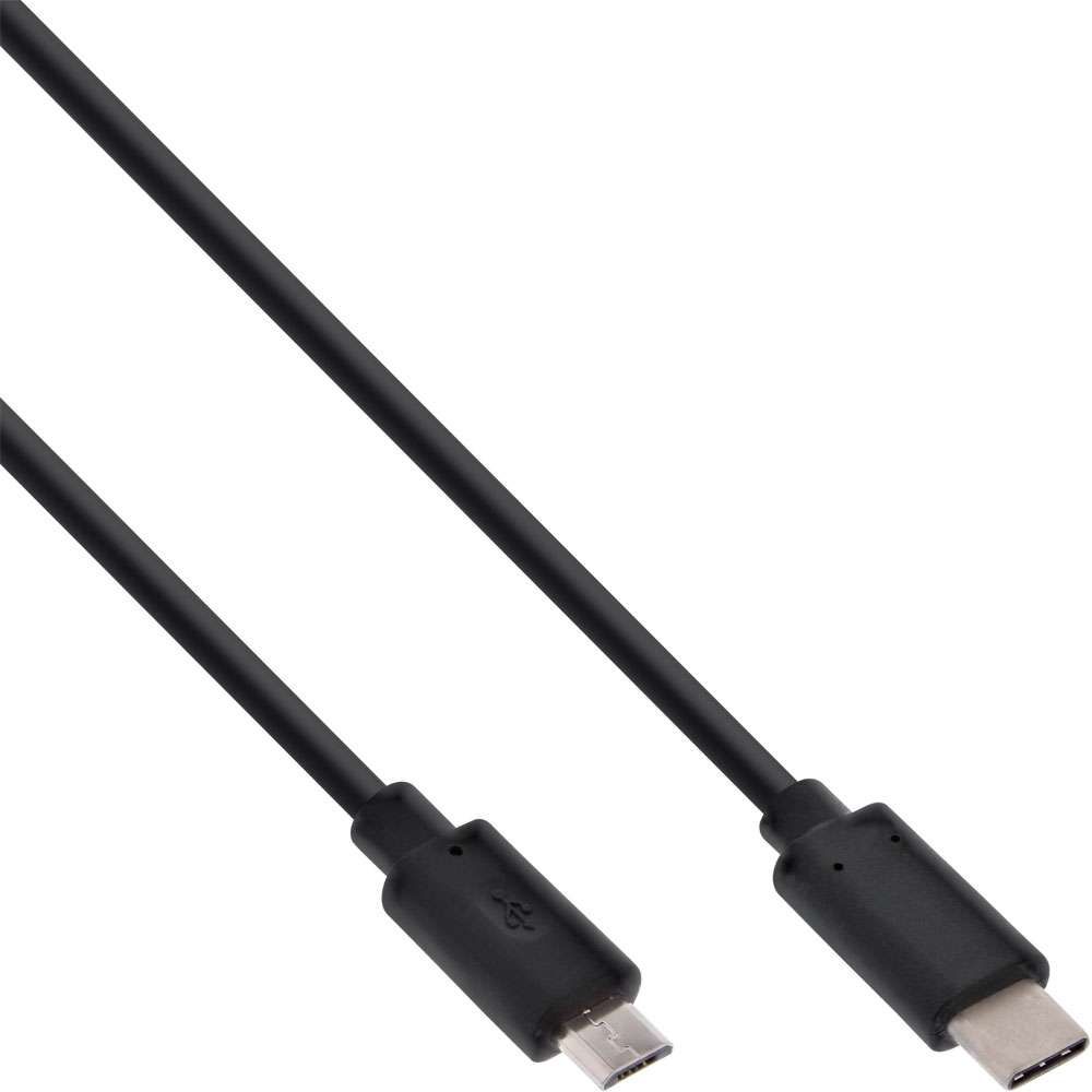 Inline USB C/USB Micro-B Kabel - 0.5 m - Zwart