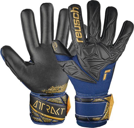 Reusch Attrakt Gold X NC Keepershandschoenen - Maat 10 - Zwart/Goud/Blauw - Met Fingersave