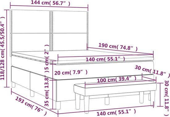 vidaXL Boxspring met matras stof donkergrijs 140x190 cm